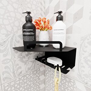 Metal Banyo Köşe Duvar Rafı Şampuanlık Sabunluk 5 Kancalı Duvar Rafı Ve Askılık