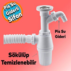 Pis Su Giderli Sökülebilir Tas'lı Çift Gider Sifon Körüklü Temizlenebilir Mutfak Banyo Lavabo Körüklü Boru