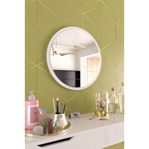 Dekoratif Yuvarlak Duvar Aynası Salon Antre Ofis Salon Wc Banyo Uyumlu Beyaz
