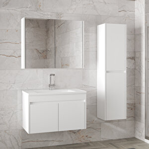 Beyaz 80 Cm + 35 Cm Mdf-boy Dolaplı Seramik Lavabolu Banyo Dolabı Takımı