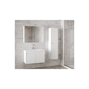 Beyaz 80 Cm + 35 Cm Mdf-boy Dolaplı Seramik Lavabolu Banyo Dolabı Takımı