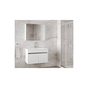 Visente-ea Beyaz 80 Cm Mdf-ayna Dolaplı, Seramik Lavabolu Banyo Dolabı Takımı