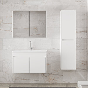 Estella-ea Beyaz 65 Cm + 35 Cm Mdf-seramik Lavabolu Banyo Dolabı Takımı