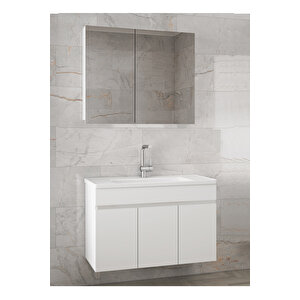Viola 3-Beyaz 80 Cm Mdf-Aynalı Banyo Dolabı-Seramik Lavabolu Banyo Dolabı