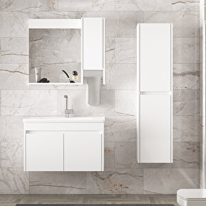 Estella-Oa Beyaz 65+35 Cm Mdf-Seramik Lavabolu Banyo Dolabı Takımı