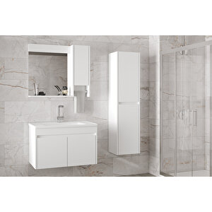 Estella-Oa Beyaz 65+35 Cm Mdf-Seramik Lavabolu Banyo Dolabı Takımı