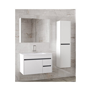 Viosen-ea Beyaz 80+35 Cm Mdf-aynalı Boy Dolaplı-seramik Lavabolu Banyo Dolabı Takımı