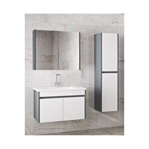 Estella-Ea 65 cm + 35 Cm Mdf-Ayna Dolaplı, Seramik Lavabolu Banyo Dolabı Takımı