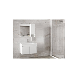 Estella-oa Beyaz 80 Cm Mdf-ayna Dolaplı-seramik Lavabolu Banyo Dolabı Takımı