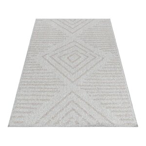 Jüt Halı Dış Mekan Teras Balkon Halısı Sisal Hasır Görünümlü Çizgi Karo Desenli Pembe Krem Halı 60x100 cm