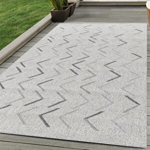 Dış Mekan Teras Halısı Sisal Hasır Görünümlü Zigzag Desenli Krem Bej Halı 60x100 cm