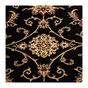 Klasik Desenli Dokuma Halı Iran Tarzı Barok Süslemeler Jüt Taban Siyah Gold Bej Renkler 160x230 cm