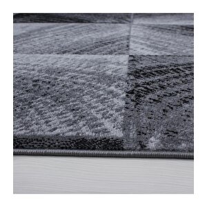 Modern Desenli Halı Kareli Ve Kum Taramalı Motif Siyah Gri 120x170 cm