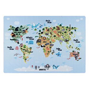 Halı Kaymaz Taban Çocuk Bebek Odası Oyun Halısı Renkli Dünya Haritası Atlas Temalı Karışık Renklerde 120x170 cm