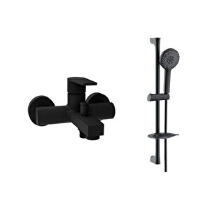 Sharp Banyo Bataryası Armatürü Siyah Ve Siyah Sürgülü Duş Seti Sh493