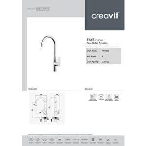 Creavit Fy8500 Faye Lüx Evye Mutfak Armatürü Bataryası Orji̇nal