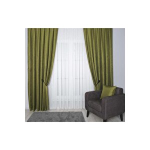 Hasır Dokulu Lüks Fon Perde Pilesiz Tek Kanat Yeşil 50x280 cm