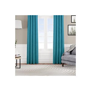 Kadife Dokulu Fon Perde Pilesiz Tek Kanat Mavi 70x280 cm