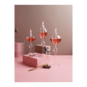 Classy Rose Cam Kandil (3 Adet Cam Kandil - 200 Ml Kandil Yağı + 3 Adet Kandil Fitili) Rose