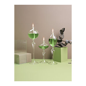 Glassic Classy Yeşil Cam Kandil (3 Adet Cam Kandil - 200 Ml Kandil Yağı + 3 Adet Kandil Fitili)
