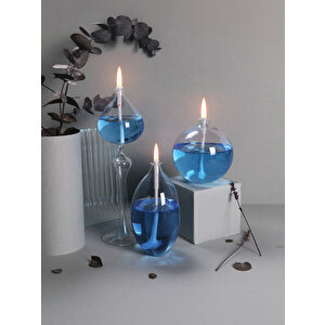 Glassic Fame Buz Mavisi Cam Kandil (3 Adet Cam Kandil - 750 Ml Kandil Yağı + 3 Adet Kandil Fitili)