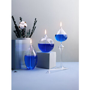 Glassic Fame Mavi Cam Kandil (3 Adet Cam Kandil - 750 Ml Kandil Yağı + 3 Adet Kandil Fitili)
