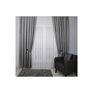Hasır Dokulu Lüks Fon Perde Pilesiz Tek Kanat Gümüş Siyah 70x260 cm