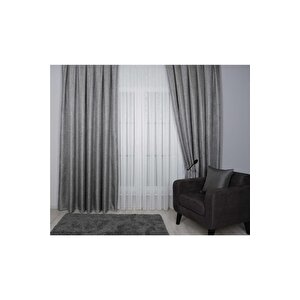 Hasır Dokulu Lüks Fon Perde Pilesiz Tek Kanat Gümüş Siyah 70x280 cm
