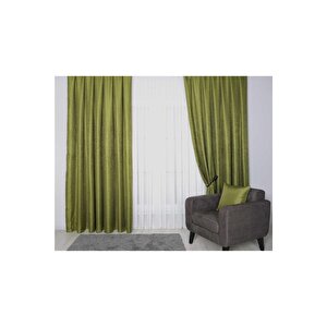 Hasır Dokulu Lüks Fon Perde Pilesiz Tek Kanat Yeşil 220x280 cm