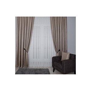 Hasır Dokulu Lüks Fon Perde Pilesiz Tek Kanat Bej 350x280 cm