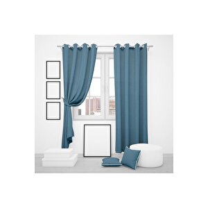 Halkalı Blackout Karartma Tek Kanat Fon Perde İndigo Mavi 140x280 cm