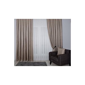Hasır Dokulu Lüks Fon Perde Pilesiz Tek Kanat Bej 400x280 cm