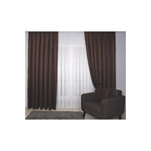 Hasır Dokulu Lüks Fon Perde Pilesiz Tek Kanat Kahverengi 220x270 cm