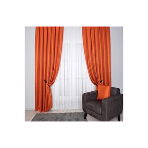 Hasır Dokulu Lüks Fon Perde Pilesiz Tek Kanat Turuncu 300x280 cm