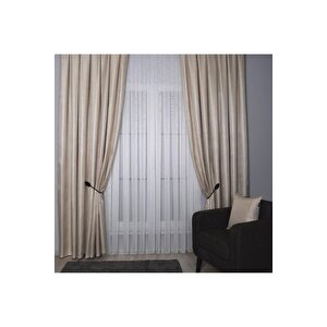 Hasır Dokulu Lüks Fon Perde Pilesiz Tek Kanat Krem 220x270 cm