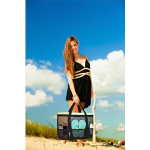 Campesnt Piknik Çantası Antrasit Renk Büyük Boy Çok Cepli Kum Tutmaz Kadın Plaj Çantası 50x40 Cm