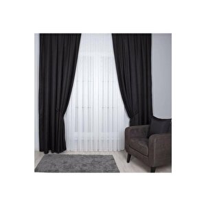 Hasır Dokulu Lüks Fon Perde Pilesiz Tek Kanat Siyah 140x270 cm