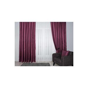 Hasır Dokulu Lüks Fon Perde Pilesiz Tek Kanat Mor 220x270 cm