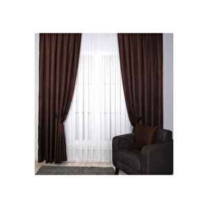 Hasır Dokulu Lüks Fon Perde Pilesiz Tek Kanat Kahverengi 350x280 cm