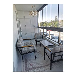 Mars Balkon, Bahçe, Cafe - Salon - Metal Kanepe Koltuk Takımı - 2+1+1 + Sehpa
