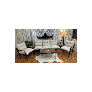 Modern Kadıköy Balkon, Bahçe, Cafe - Metal Kanepe Koltuk Takımı - 3+1+1+ Sehpa