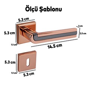 Defne Lüx Krom Bakır Gold Kare Rozetli Oda Kapısı Kapı Kolu Sağa Ve Sola Uygun Kapı Kolları 1 Takım