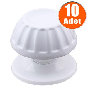 Papatya Kapı Tokmağı Kapı Topuzu Babası Kolu Beyaz Metal Tokmak (10 Adet)
