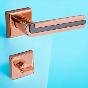 Defne Lüx Rose Gold Kare Rozetli Wc-banyo Kapısı Uyumlu Kapı Kolu Sağa Ve Sola Uygun Kolları 1 Takım