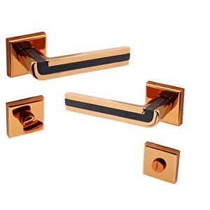 Defne Lüx Rose Gold Kare Rozetli Wc-banyo Kapısı Uyumlu Kapı Kolu Sağa Ve Sola Uygun Kolları 1 Takım
