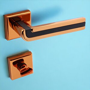 Defne Lüx Rose Gold Kare Rozetli Wc-banyo Kapısı Uyumlu Kapı Kolu Sağa Ve Sola Uygun Kolları 1 Takım
