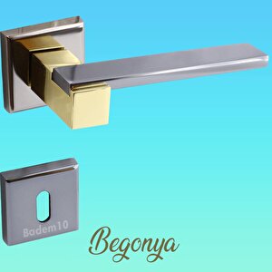Begonya Lüx Füme Gold Kare Rozetli Oda Uyumlu Kapı Kolu Sağa Ve Sola Uygun Kapı Kolları 1 Takım
