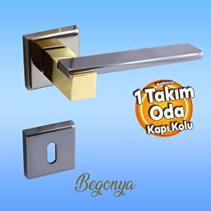 Begonya Lüx Füme Gold Kare Rozetli Oda Uyumlu Kapı Kolu Sağa Ve Sola Uygun Kapı Kolları 1 Takım