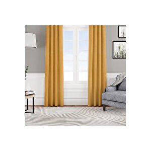 Kadife Dokulu Fon Perde Pilesiz Tek Kanat Sarı 350x280 cm