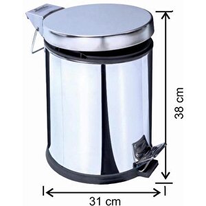 Metal Krom 20 Litre Pedallı Banyo Mutfak İç Kovalı Çöp Kutusu Kovası - 30x35 Cm. - 1 Adet